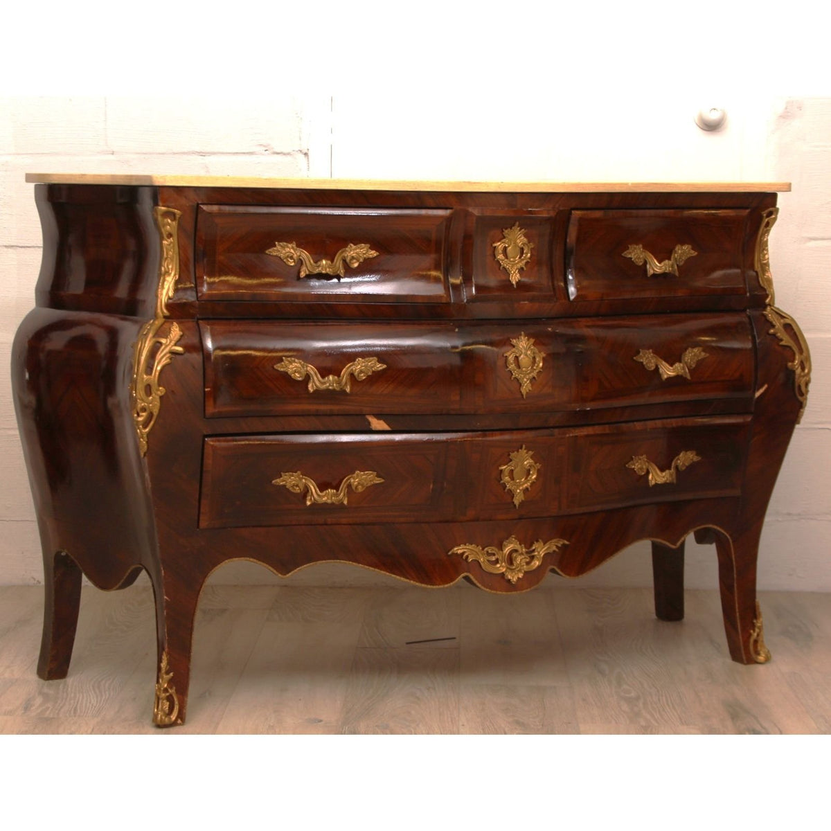 Antique Louis XV Style Dresser with Marquetry Inlay C1920s