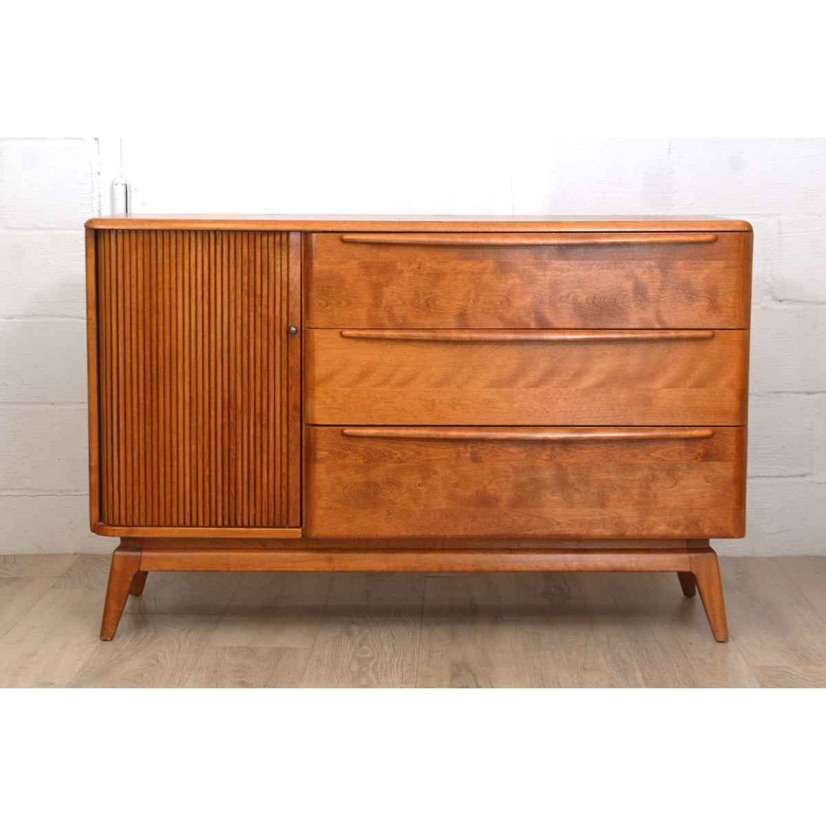 Heywood-Wakefield Credenza Cabinet with Tambour Door and Drawers