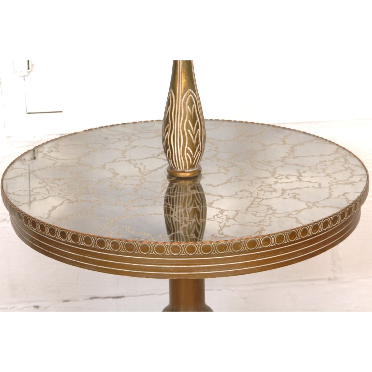 French Victorian Style Brass and Wood Hand Carved Lamp Side Table