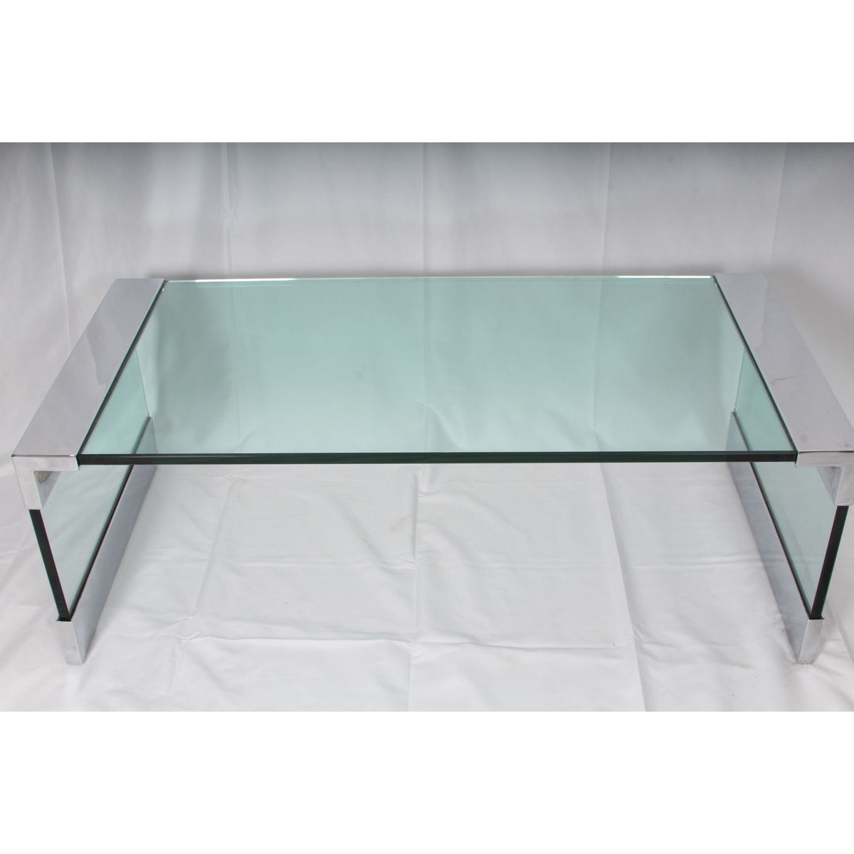 Vintage Leon Rosen Nickel and Glass Waterfall Coffee Table for Pace