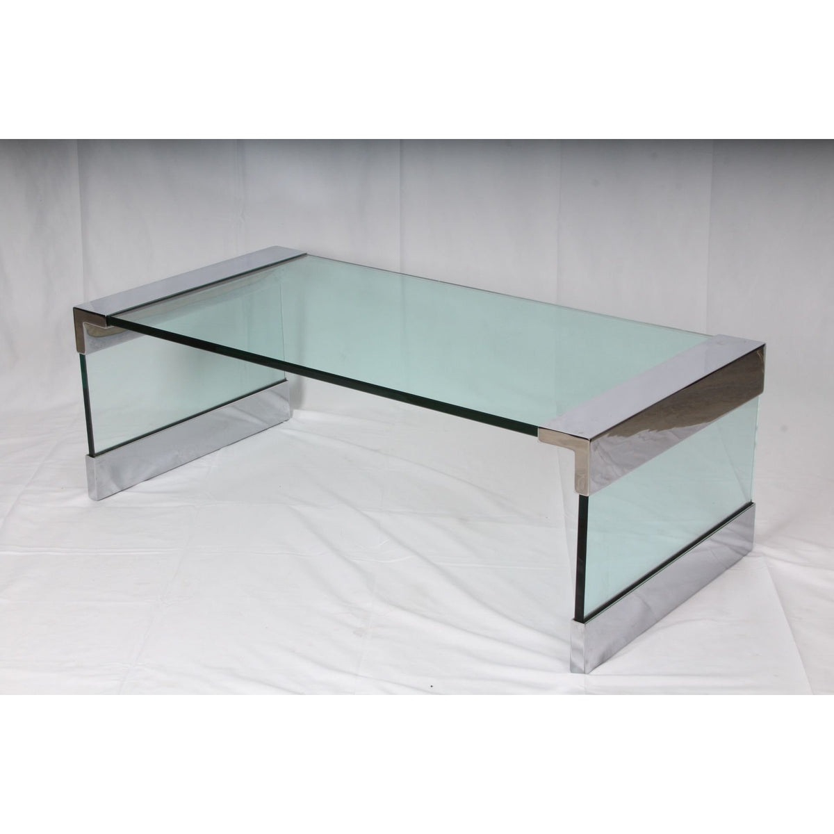 Vintage Leon Rosen Nickel and Glass Waterfall Coffee Table for Pace