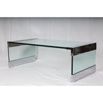 Vintage Leon Rosen Nickel and Glass Waterfall Coffee Table for Pace