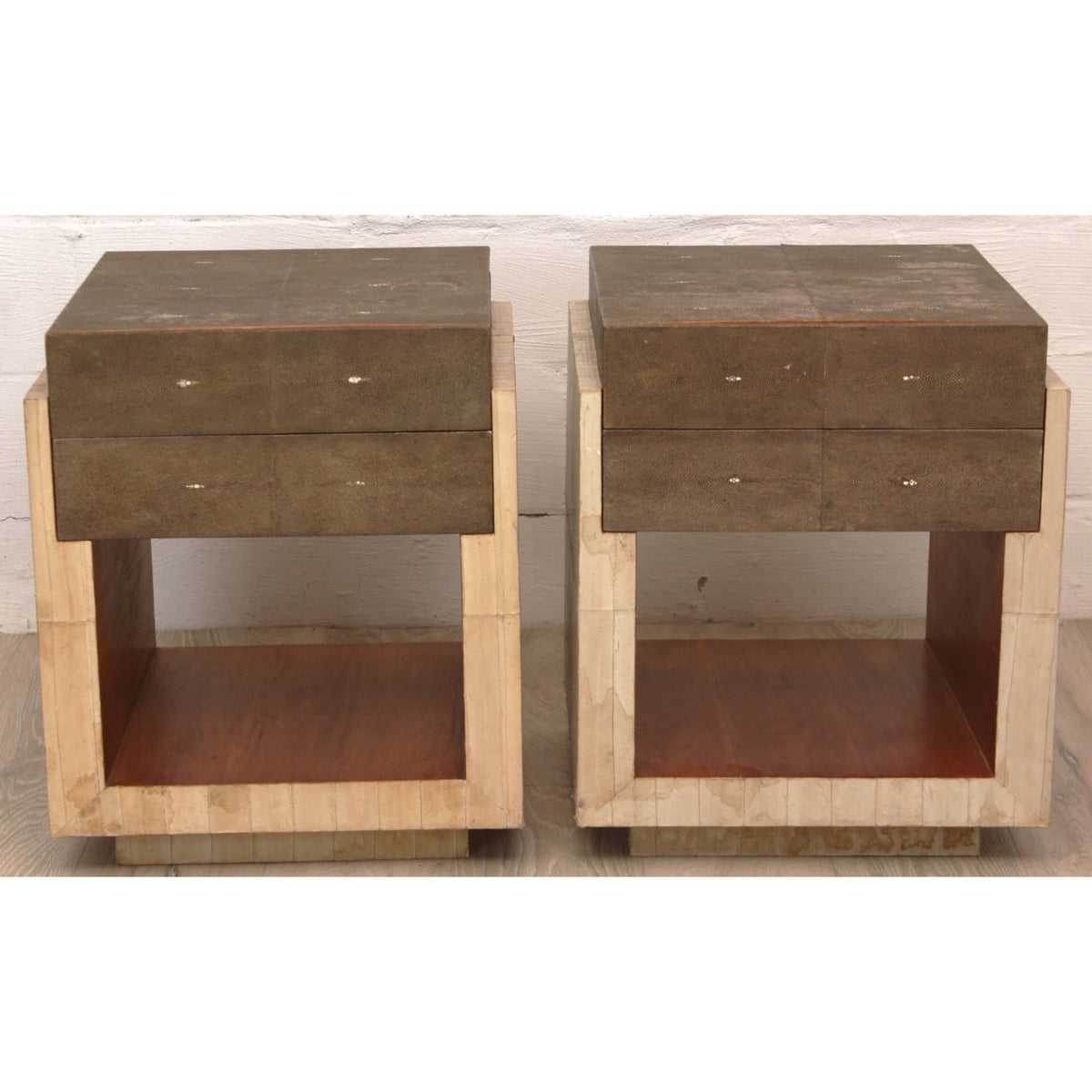 Pair of French Vintage R&Y Augousti Shagreen Nightstands or Side Tables