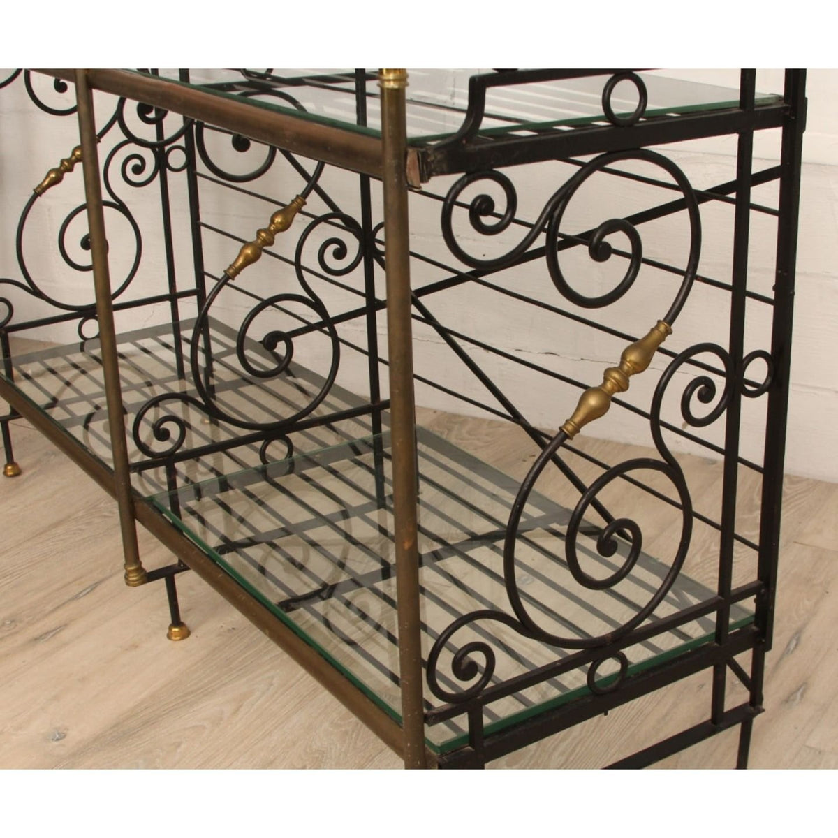 Vintage French Wrought Iron & Brass Bakers Rack