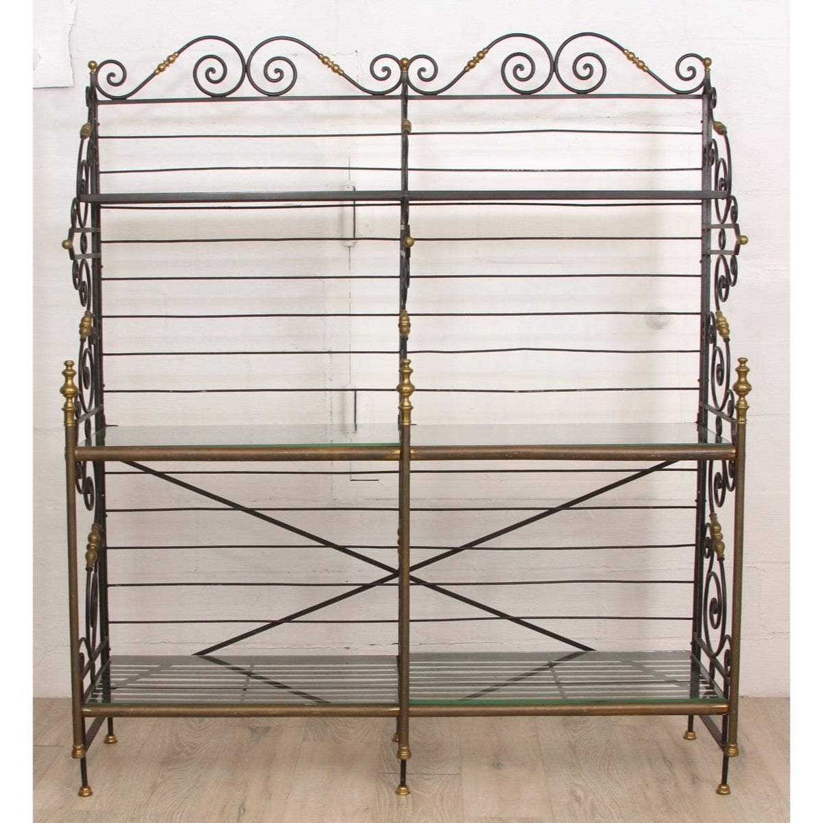Vintage French Wrought Iron & Brass Bakers Rack