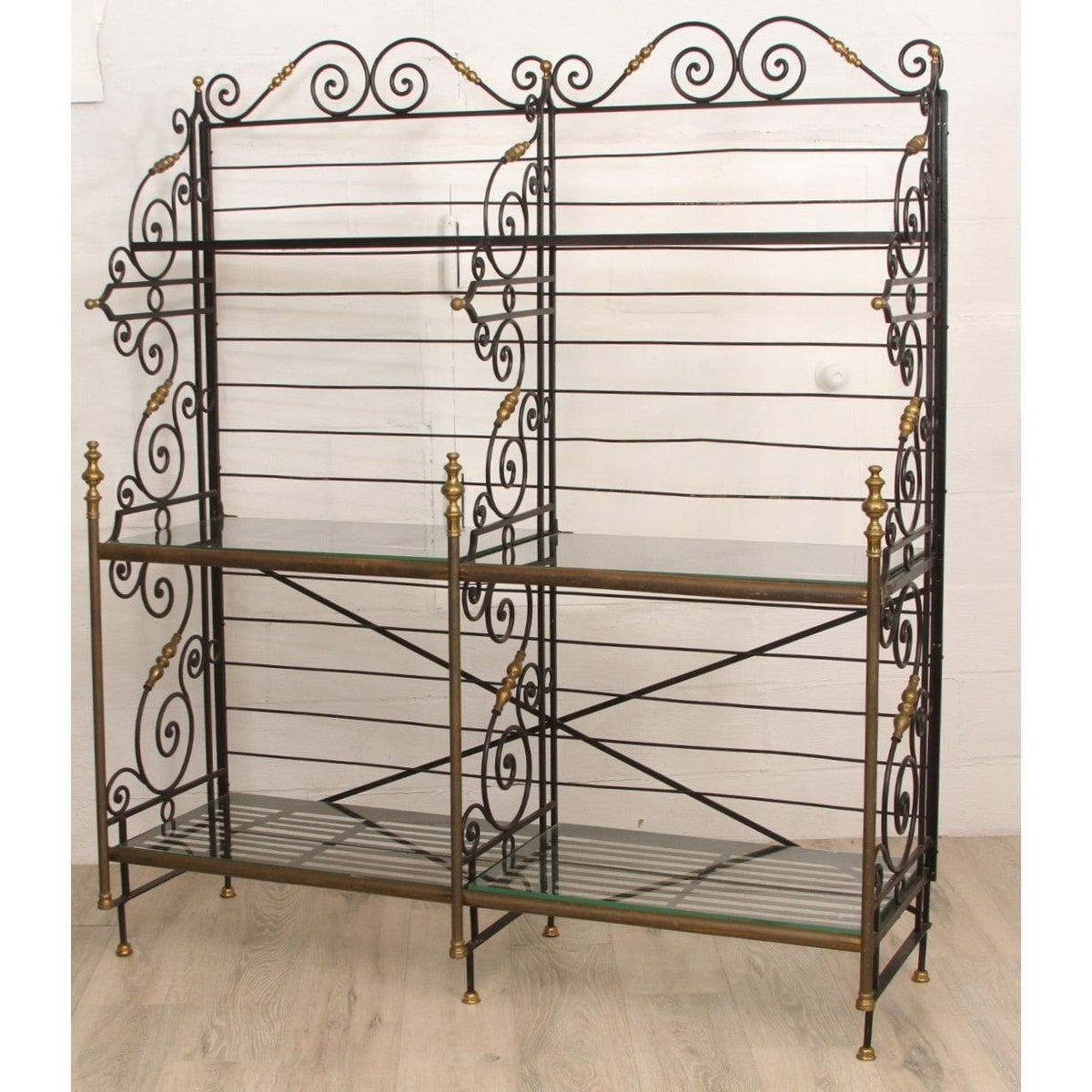 Vintage French Wrought Iron & Brass Bakers Rack