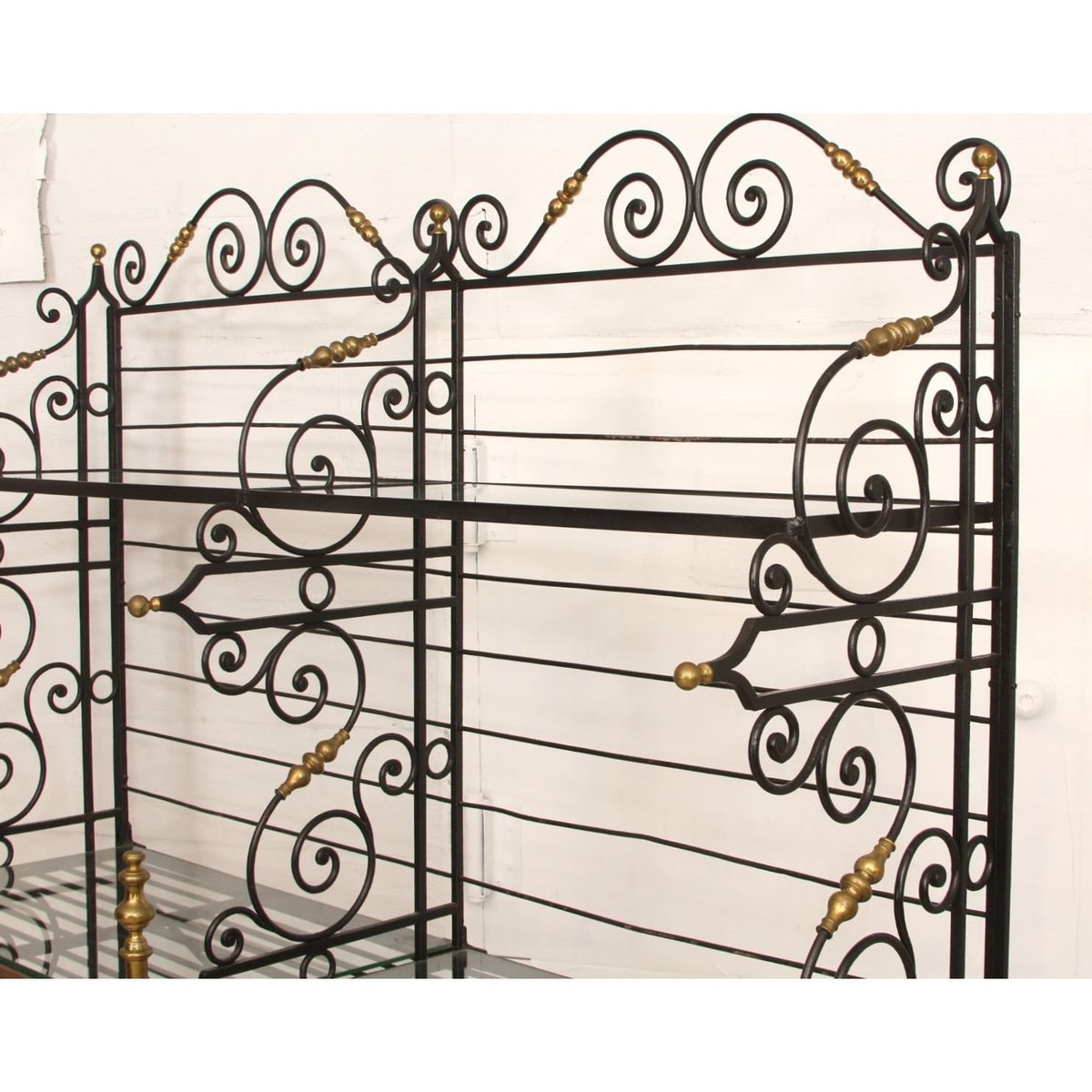 Vintage French Wrought Iron & Brass Bakers Rack