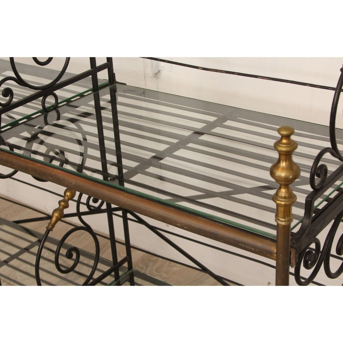 Vintage French Wrought Iron & Brass Bakers Rack